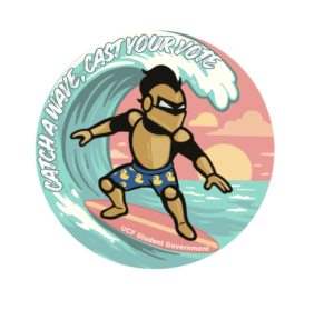 "Catch A Wave, Cast Your Vote" Election Commission Knightro Surfing Logo